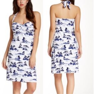 Tommy Bahama Blue And White Front Twist Brolly Beach Halter Dress Size Small